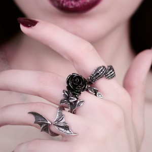 Inel trandafir negru reglabil – Alchemy England, inel gotic romantic - Img 2
