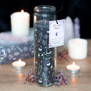 Lumanare cu cristal Ametist mov, cu parfum de iasomie, 21cm