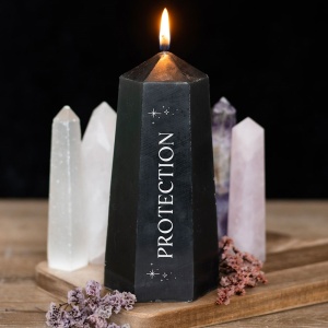 Lumanare neagra cu cristal Obsidian, pentru ritualuri de protectie, 15cm - Img 3