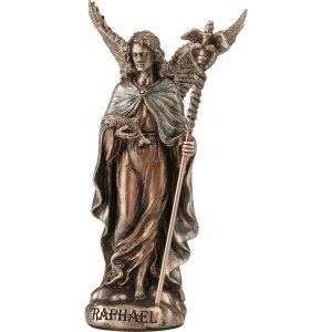 Mini statueta Rafael, arhanghelul vindecarii, finisaj bronz, 10 cm - Img 3
