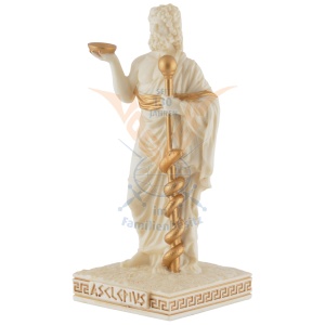 Mini statueta rasina cu finisaj alb marmura, mitologia greaca, Esculap, zeul medicinei - Img 2