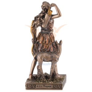 Mini statueta rasina cu finisaj bronz, mitologia greaca, zeita vanatorii Artemis - Img 2