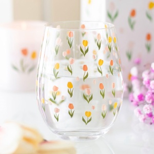 Pahar de sticla imprimat Lalele, capacitate 450 ml - Img 4