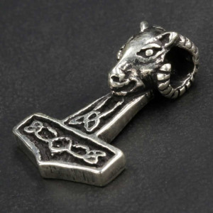 Pandantiv argint Ciocanul lui Thor cu cap de berbec 2.5cm - Img 1