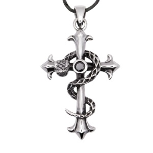 Pandantiv Cruce cu Sarpe din inox etNox - Simbol al transformarii si protectiei 5.8 cm