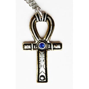 Pandantiv cu lantisor Amuletele Egiptului antic - Ankh, placat cu argint, 4 cm