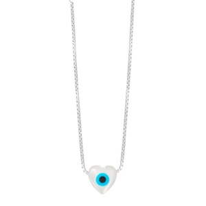 Pandantiv cu lantisor din argint si charm in forma de inima Ochiul Protector (Evil Eye), dimensiune 40+2cm