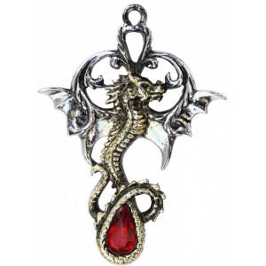 Pandantiv cu lantisor Dragonul regelui Alfred, placat cu argint, talisman pentru intelepciune, 4 cm