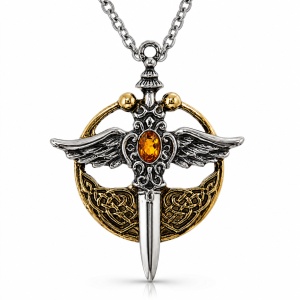 Pandantiv cu lantisor Sabia Arhanghelului Mihail, talisman pentru protectie si intelepciune, 4.3 cm