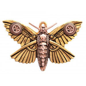 Pandantiv cu lantisor steampunk, Molia lui Magradore, talisman pentru transformare benefica, placat cu argint, 5.1 cm