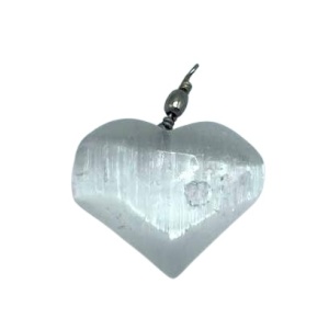 Pandantiv in forma de inima din Selenit, talisman pentru Purificare 4cm - Img 2