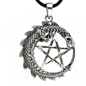 Pandantiv otel inoxidabil Dragon Ouroboros pe Pentagrama 3cm - Img 1