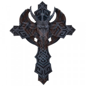 Placheta de perete Cruce Baphomet  Construita din rasina de cea mai calitate si pictata manual, aceasta decoratiune gotica este perfecta oricarei case gotice.  Dimensiuni: 29x7x36cm