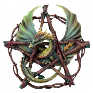 Placheta decorativa perete Dragon in pentagrama 32.5 cm