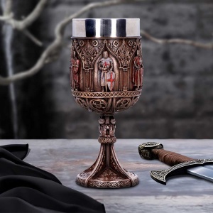Pocal medieval cu finisaj bronz, cruci si arcade gotice, Omagiu Cavalerilor Templieri 18 cm - Img 7