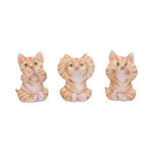Set statuete Trei Pisicute Portocalii Intelepte 9cm