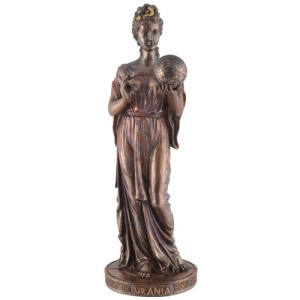 Statueta bronz si rasina, mitologie greaca, muza Urania 23cm