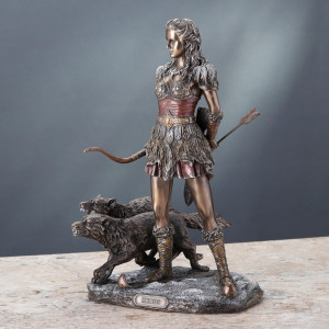Statueta bronz si rasina, mitologie nordica, zeita vanatorii Skadi 28 cm - Img 4