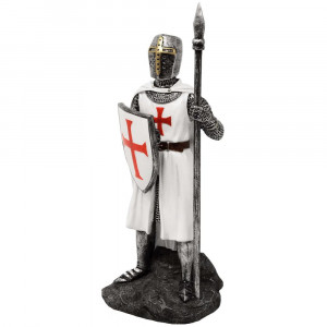 Statueta Cavaler Medieval Templier cu Scut si Sulita 20cm - Img 2