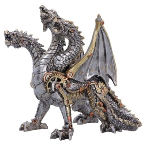 Statueta dragon cu trei capete Cogwork Trinity – decor steampunk collector 23 cm