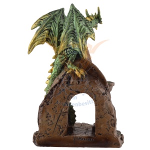 Statueta Dragon decorativ verde pe arcada antica, Hissing Dragon, 17 cm - Img 5