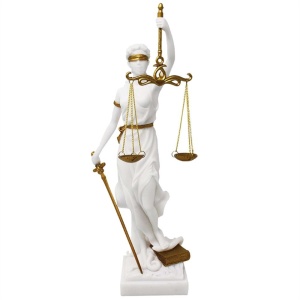 Statueta Justitia, zeita dreptatii, rasina alba cu accente aurii, 35 cm - Img 2