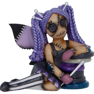Statueta papusa Voodoo Violette Hexpin din colectia The Stitchlings – decor gotic fantasy , 9 cm - Img 6