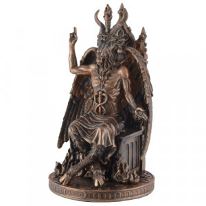 Statueta rasina si bronz Baphomet pe Tron 24 cm - Img 1
