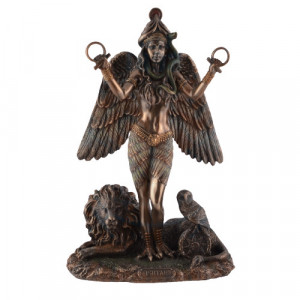 Statueta rasina si bronz, mitologia babiloniana, Ishtar - zeita iubirii si puterii 22cm - Img 4