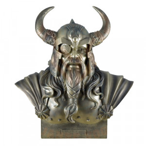 Statueta rasina si bronz, mitologia nordica, bustul zeului Odin 41cm