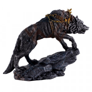 Statueta rasina si bronz, mitologia nordica, lupul Fenrir 14cm - Img 2