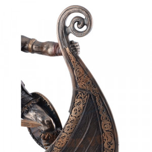 Statueta rasina si bronz Razboinic viking pe corabie 24cm - Img 4