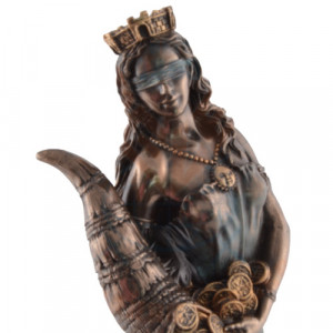 Statueta zeita norocului Fortuna cu Cornul Abundentei, 16 cm, bronz si rasina - Img 2