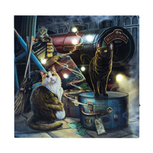 Tablou canvas cu led pisicuta Witchwood Express- Lisa Parker, 30x30cm