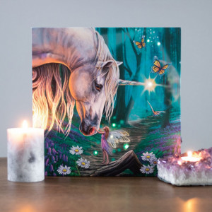 Tablou canvas cu led unicorn si zana Fairy Whispers - Lisa Parker, 30x30cm - Img 5