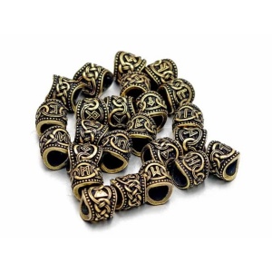 Bijuterie pentru barba/par runa Nauthiz, diametru 0,8 cm, culoare bronz - Img 1
