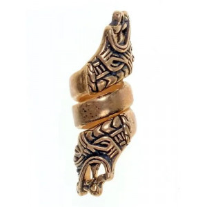 Bijuterie vikinga pentru barba/par din bronz Capete de dragoni, diametru 8 mm