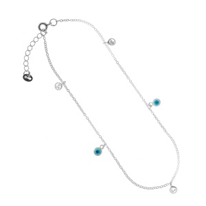 Bratara ajustabila de picior din argint si zirconii Ochiul Protector (Evil Eye), dimensiune 25+3cm