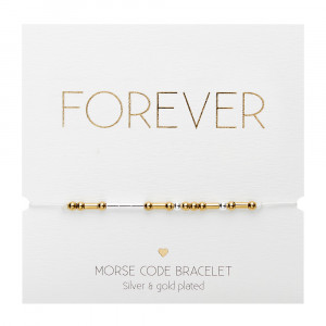 Bratara ajustabila din material textil si bilute placate cu argint si aur, Codul Morse - Forever - Img 1
