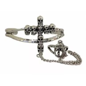 Bratara reglabila din aliaj de metal cu inel atasat Skull Cross - Img 2