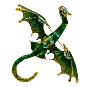 Brosa-pandantiv Dragon Verde cu cristale – natura si regenerare, 9 cm