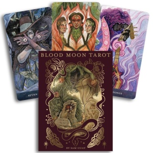 Carti Tarot Blood Moon – editie deluxe cu margini burgundy, 78 carti + ghid hardcover | US Games