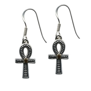 Cercei Ankh egiptean placati cu argint – simbol al protectiei si vietii 18 mm
