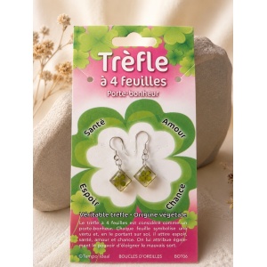 Cercei cu trifoi natural cu 4 foi – talisman pentru noroc, Stelute, 3 cm - Img 2