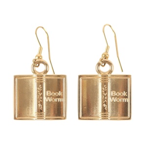 Cercei lungi aurii in forma de carte The Book Club - Book Worm 4.5 cm - Img 3