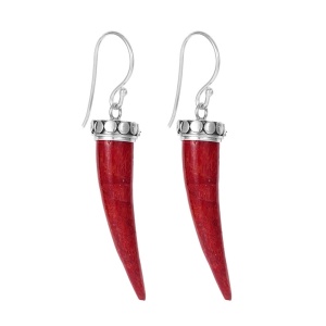 Cercei lungi din argint Corn cu filigran si Coral 2.5 cm
