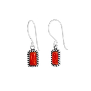 Cercei lungi din argint Dreptunghiuri cu Coral 8.5x5.5 mm