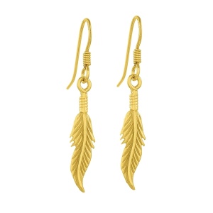 Cercei lungi din argint placat cu aur Pana 2.3 cm - Img 1