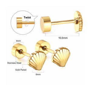 Cercei Scoica Saint-Jacques, tija si filet, inox placat cu aur 18K – frumusete si renastere