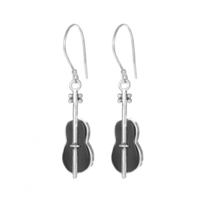 Cercei Vioara din argint 925 cu Onix, 22 mm